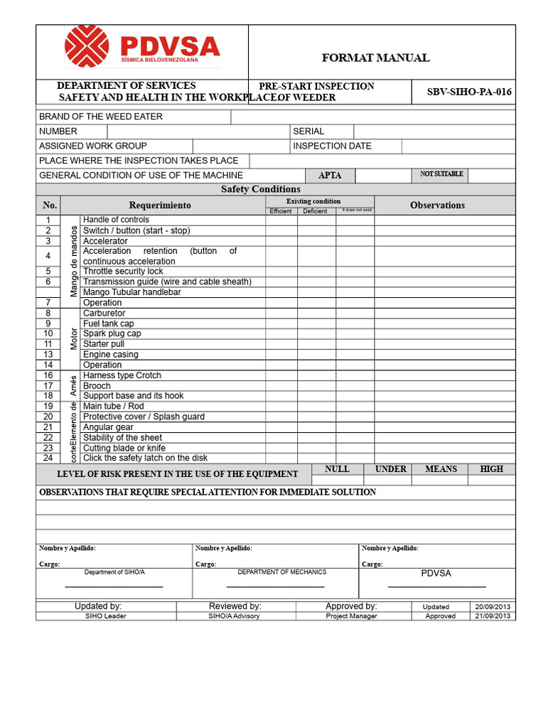 Weeder Pre-Start Inspection Manual | PDF | Mechanical Engineering ...