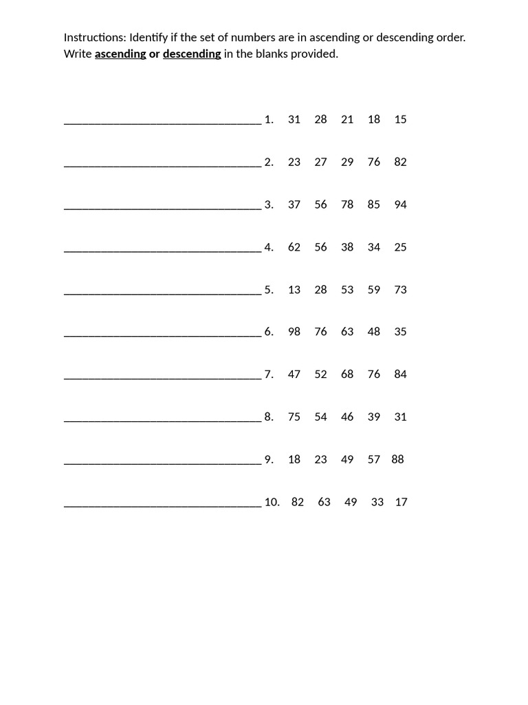 Math - Ascending or Descending | PDF