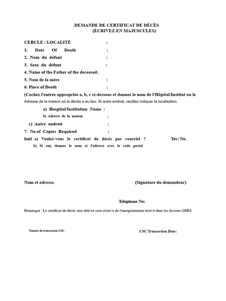 Demande de Certificat de Décès | PDF