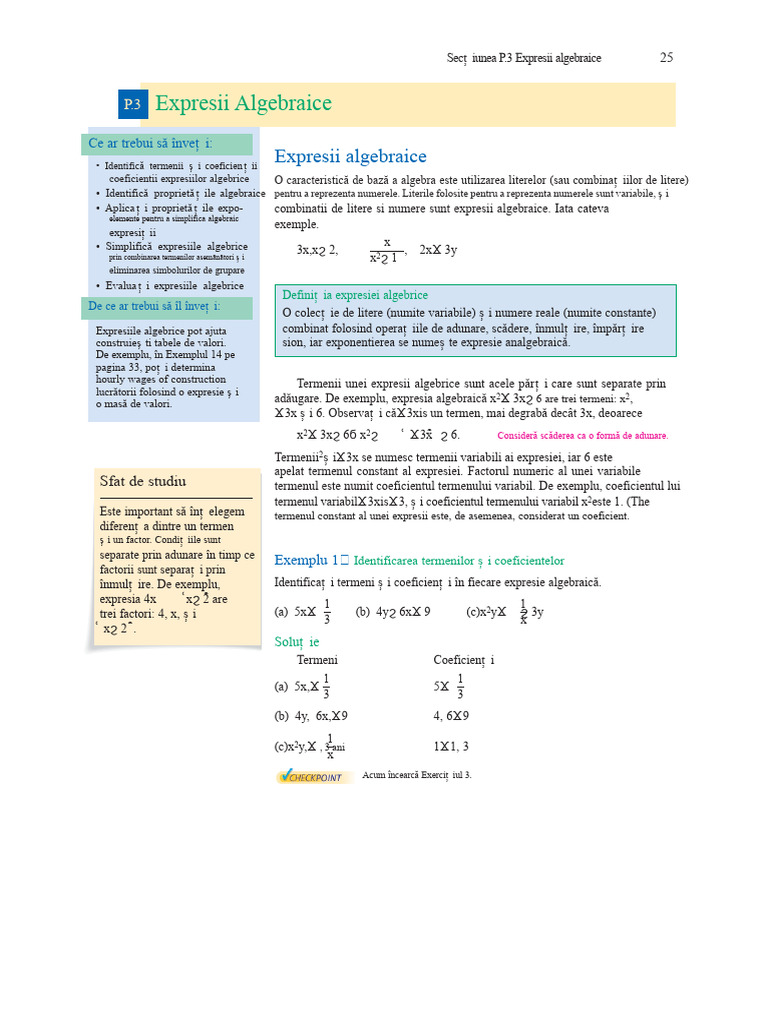 E-Notes 1 - Expresii Algebrice | PDF