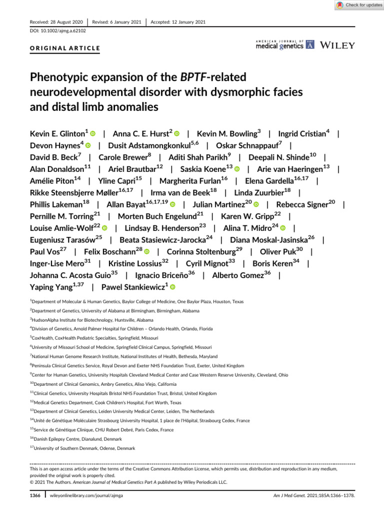 Phenotypic Expansion of The BPTF Related Neurodevelopmental Disorder ...