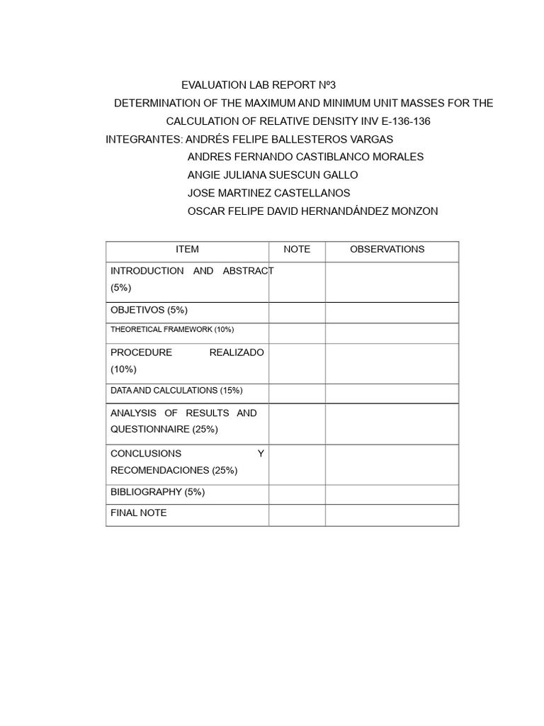 Relative Density Lab Report: Unit Masses | PDF | Density | Physical ...