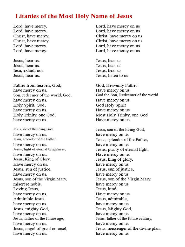 Litanies of the Holy Name of Jesus | PDF | Mercy | God The Father