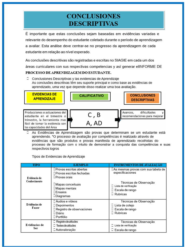 Conclusões Descritivas e Evidências de Aprendizagem | PDF | Aprendizado ...