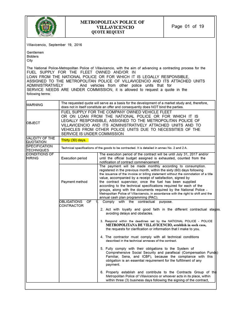 Fuel Quotation Request | PDF | Colombia | Forests