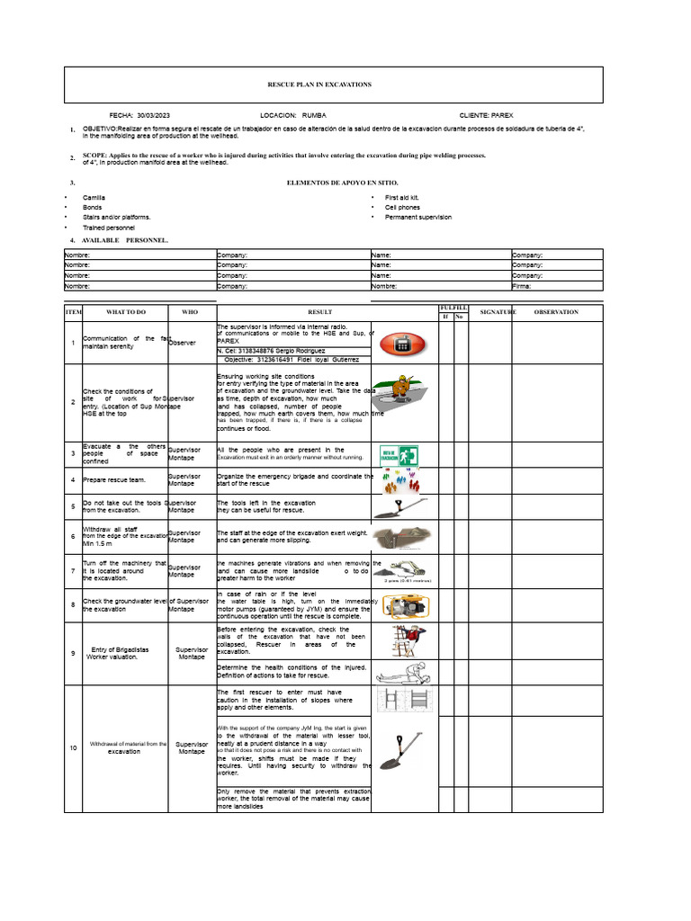 Excavation Worker Rescue Plan | PDF