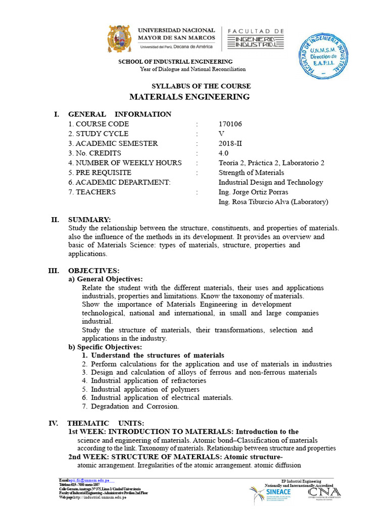 Materials Engineering Course Syllabus | PDF | Corrosion | Heat Treating