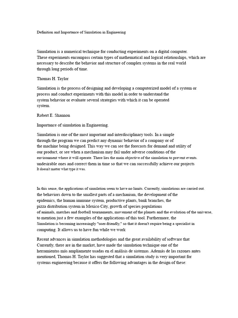 Definition and Importance of Simulation in Engineering | PDF ...