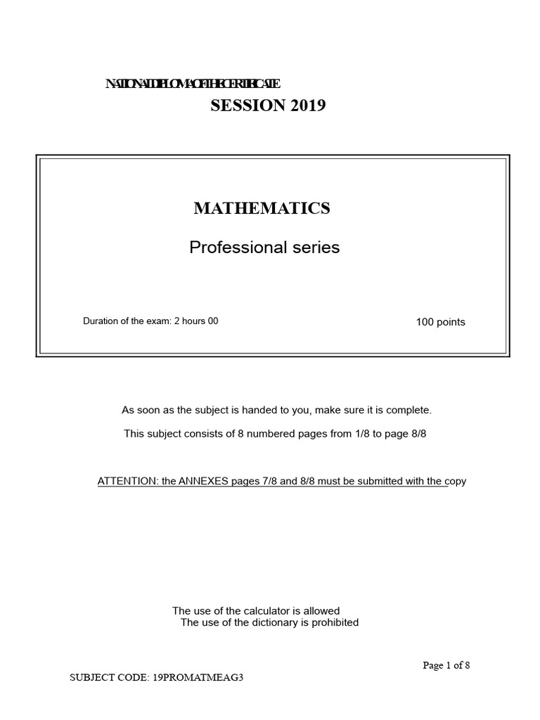 National Diploma Mathematics Exam 2019 | PDF | Speed