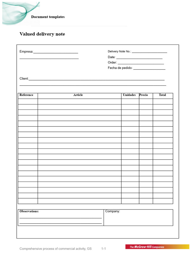 Valued Delivery Note | PDF