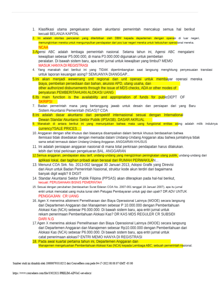 Prelim Advac Set A | PDF