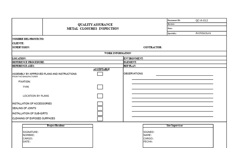 Protocol For Inspection of Metal Closures | PDF