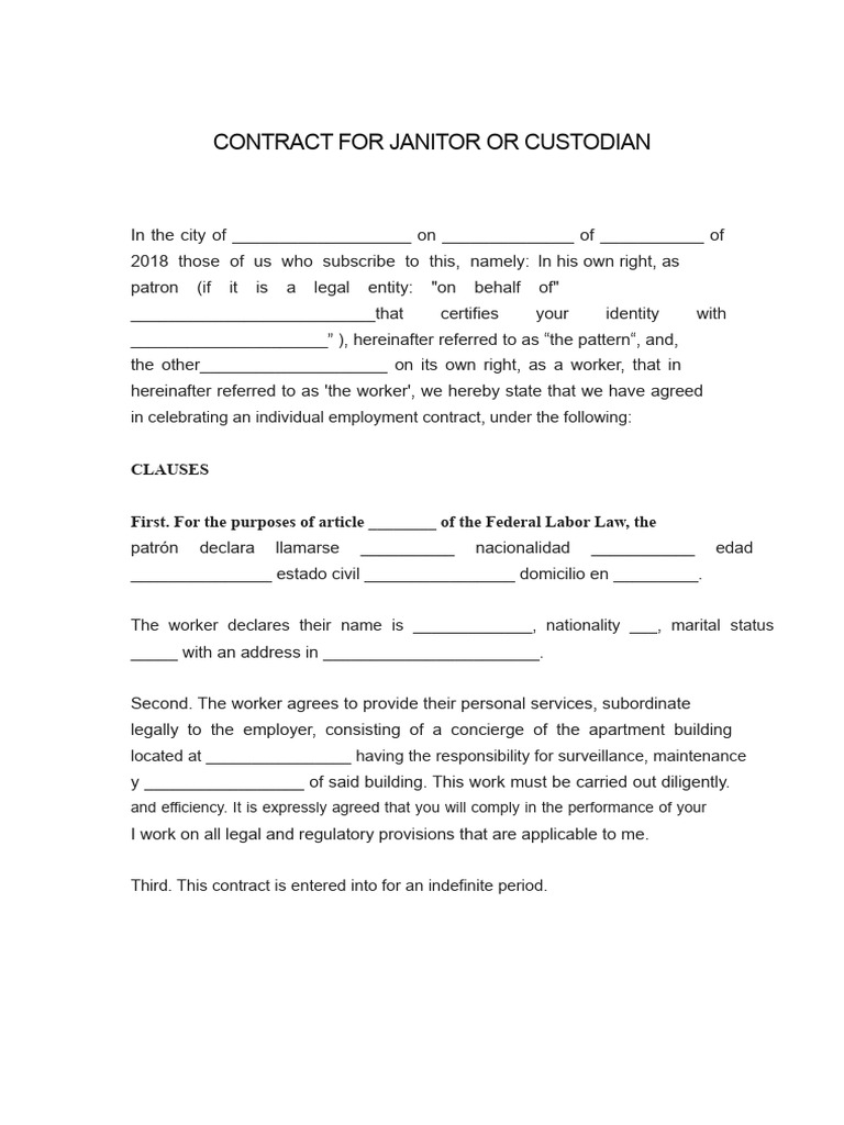 Janitor Employment Contract Template | PDF | Salary | Employment