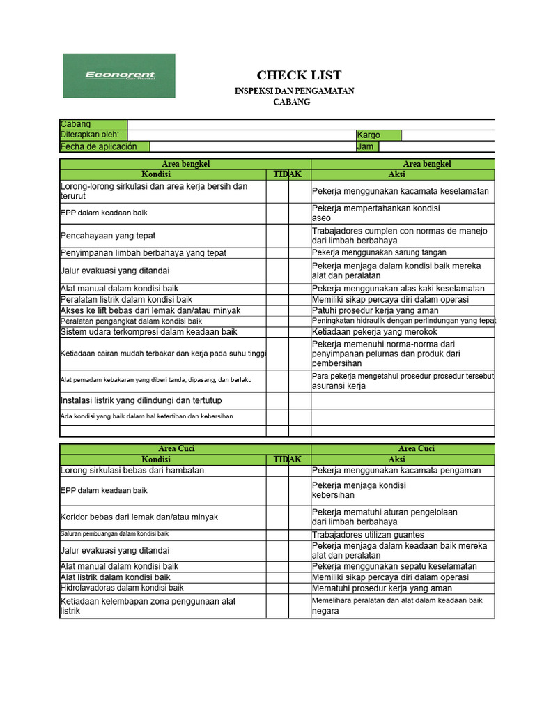Checklist Inspeksi Keselamatan Kerja | PDF