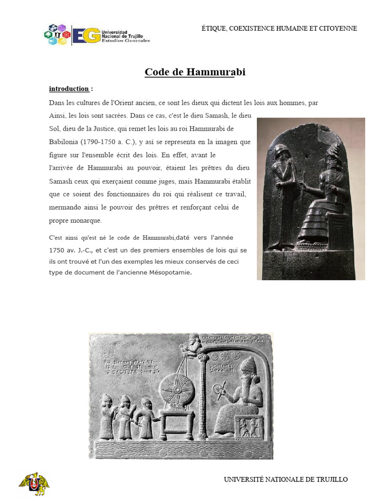 Code de Hammurabi : Éthique et Lois anciennes | PDF | Hammurabi | Babylone