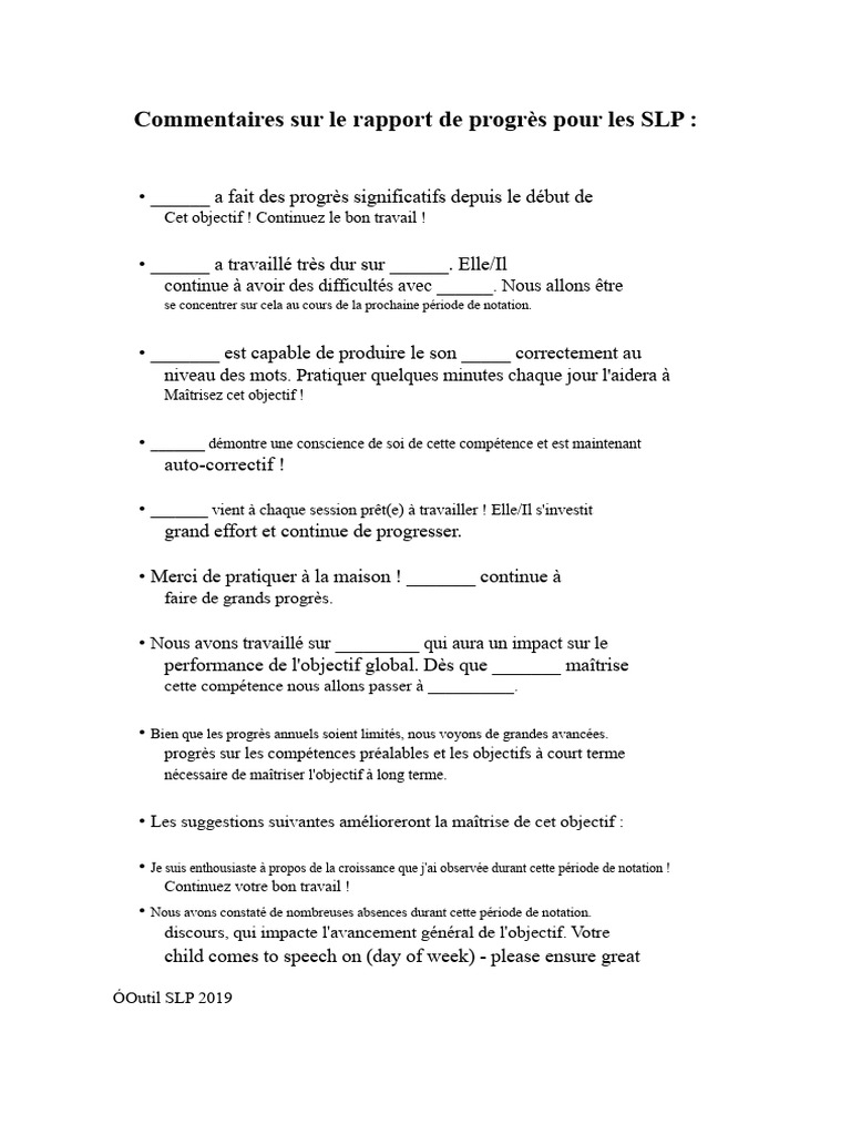 Progrès et recommandations SLP 2023 | PDF