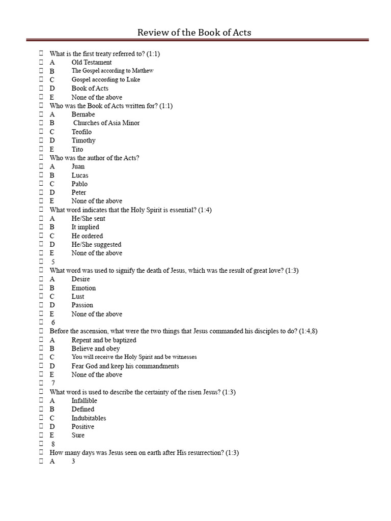 Book of Acts Review and Exam Questions | PDF | Paul The Apostle | Acts ...