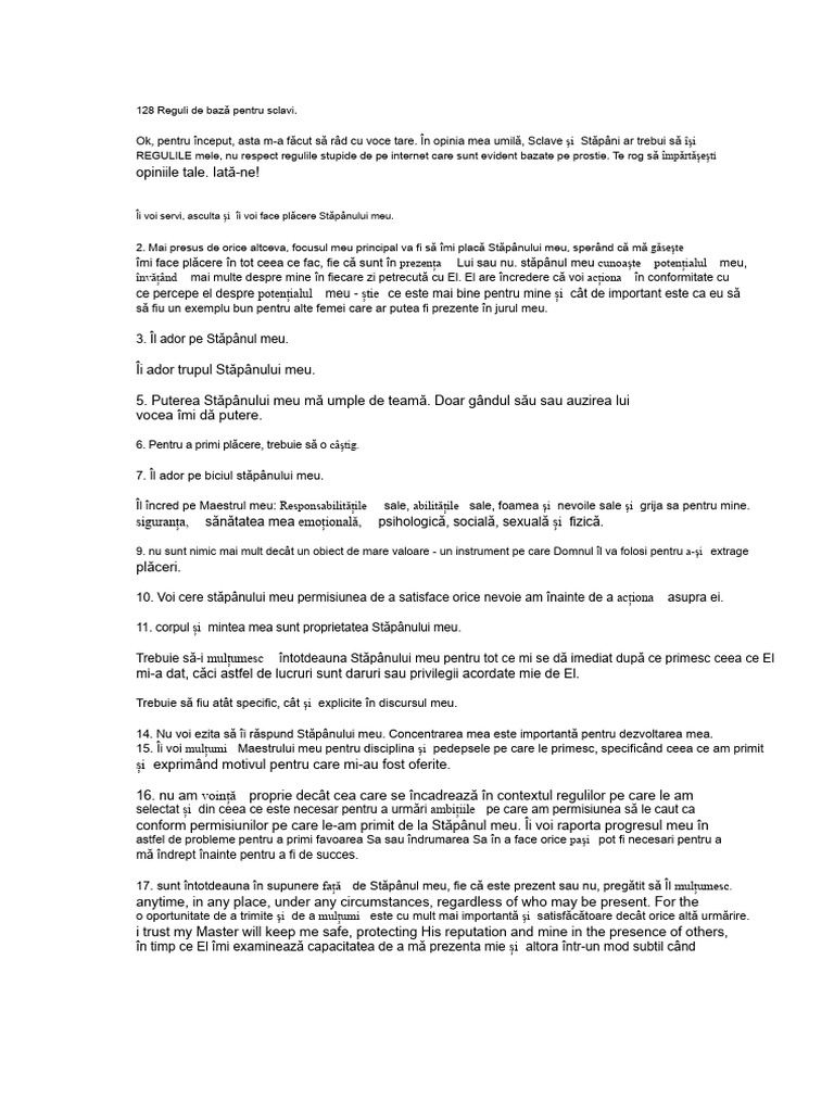 128 Reguli de Bază Pentru Sclavi. | PDF