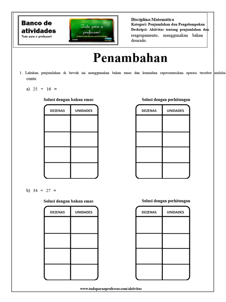 Aktivitas Penjumlahan dengan Bahan Emas | PDF