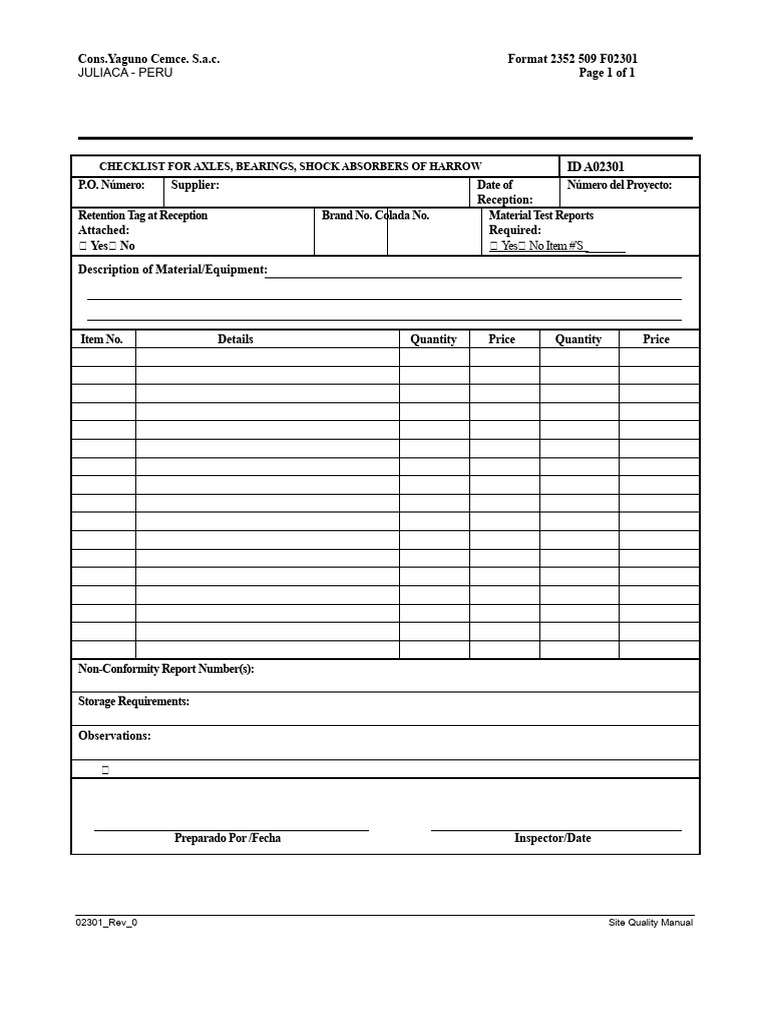 (Receipt Inspection Checklist) | PDF