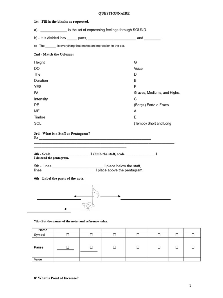 Music Theory Questionnaire and Exercises | PDF | Musical Compositions ...