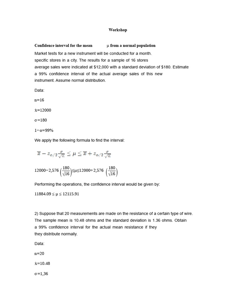 (Workshop 3) Statistics II | PDF | Standard Deviation | Confidence Interval