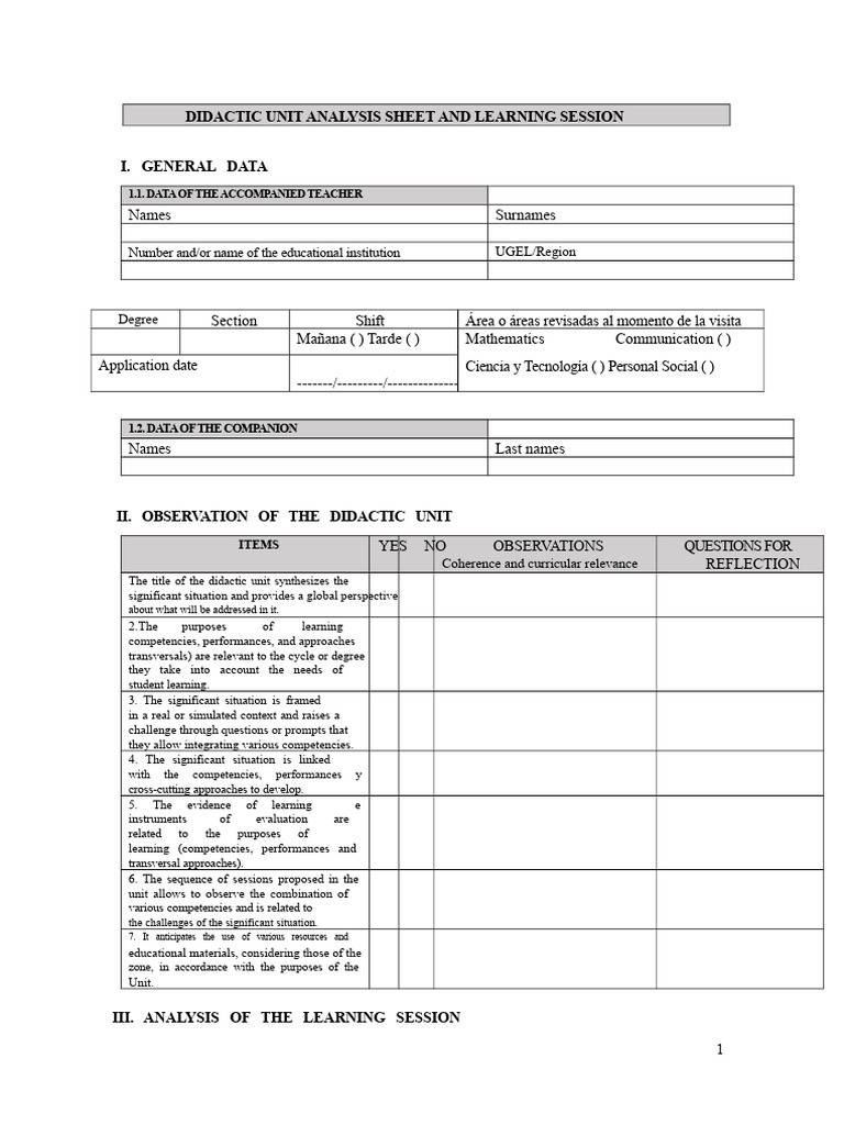 Didactic Unit and Learning Session Analysis | PDF | Learning | Evaluation