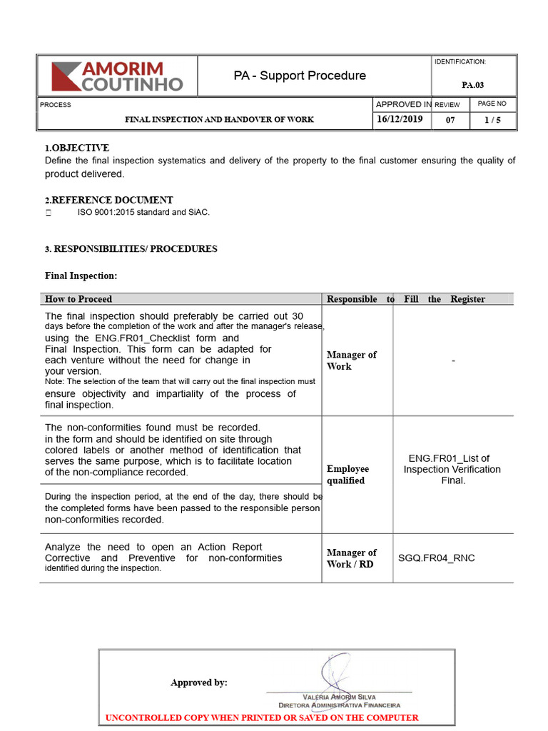 Final Inspection and Handover Process | PDF