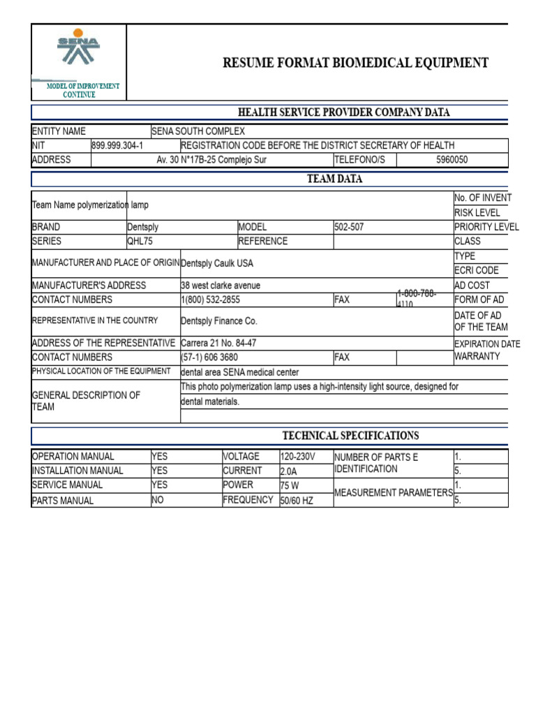 Biomedical Equipment Maintenance Schedule | PDF
