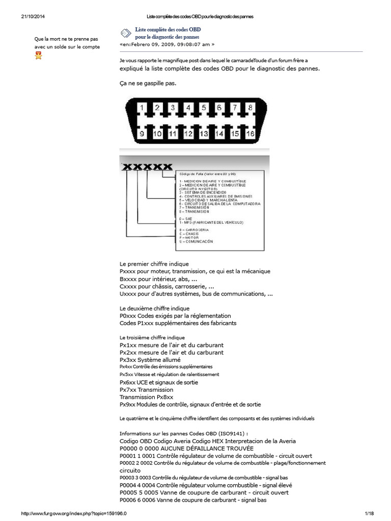 Codes OBD pour diagnostic des pannes | PDF | Turbocompresseur ...