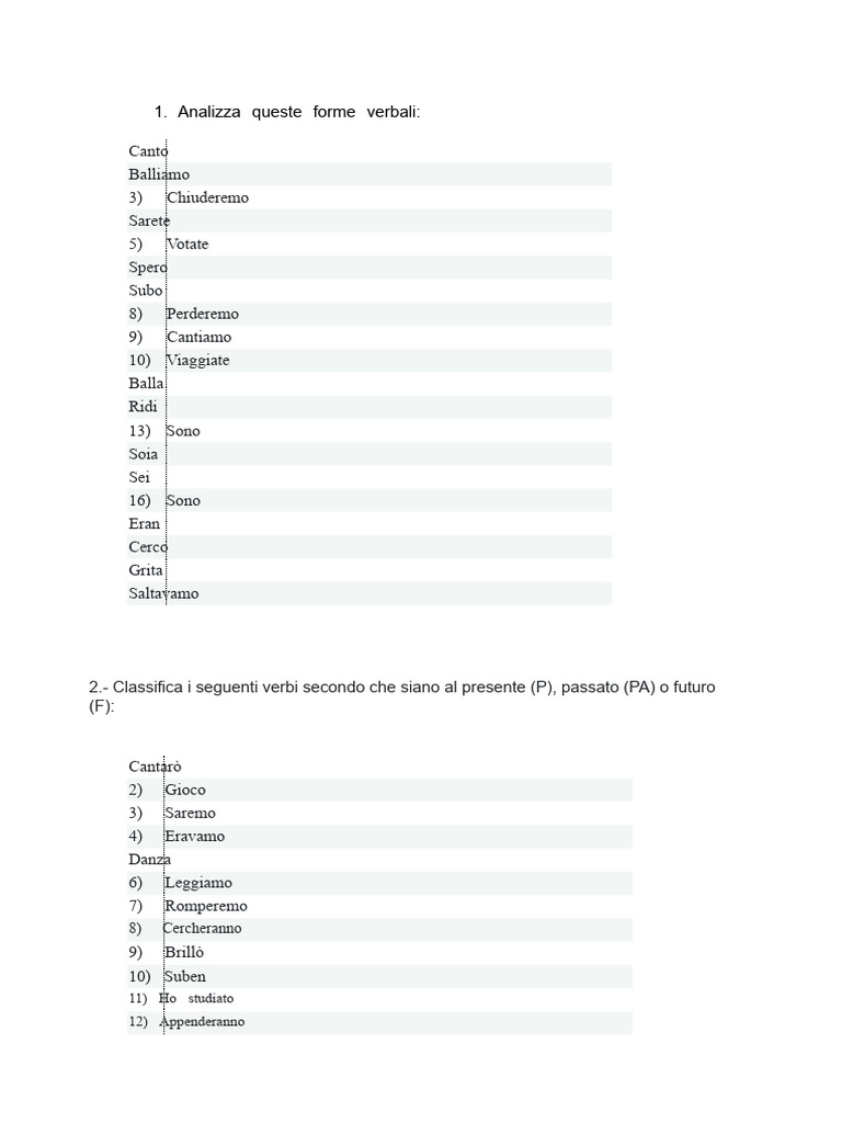 Analizza Queste Forme Verbali | PDF