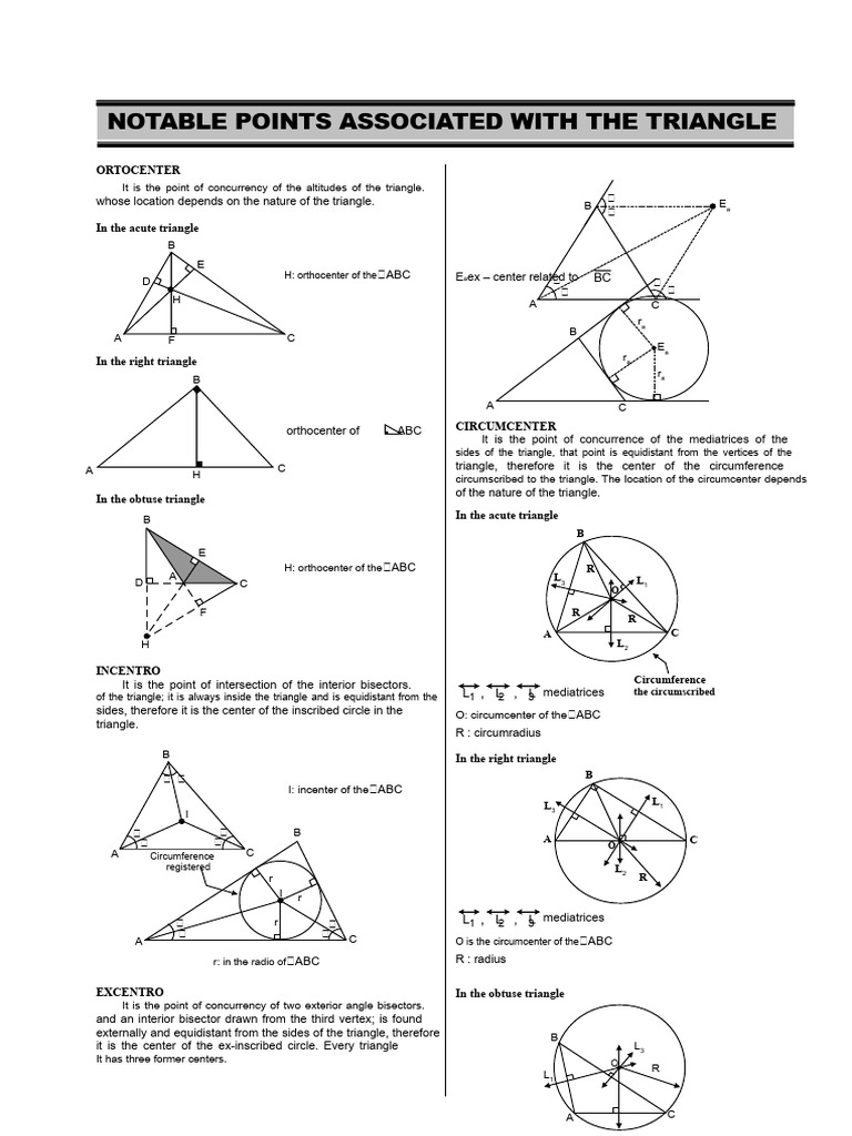 Triangle Centers: Orthocenter, Circumcenter, Incenter | PDF | Triangle ...