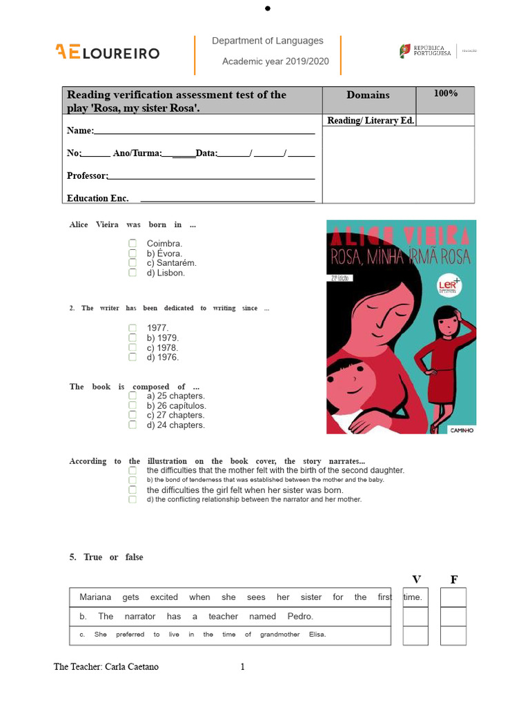 Reading Assessment Test 2019/2020 | PDF
