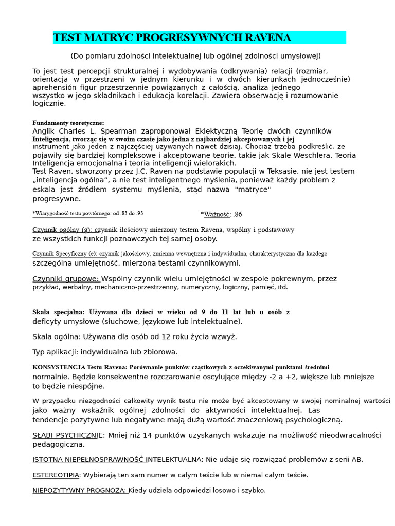 Interpretacja Testu Ravena | PDF