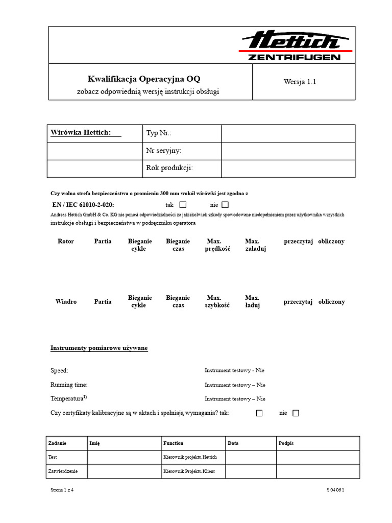 Hettich Operational Qualification PDF | PDF
