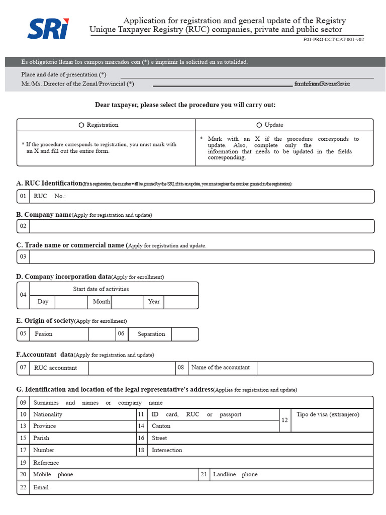 Registration and Update Form For Ruc and Ruc Companies Information ...