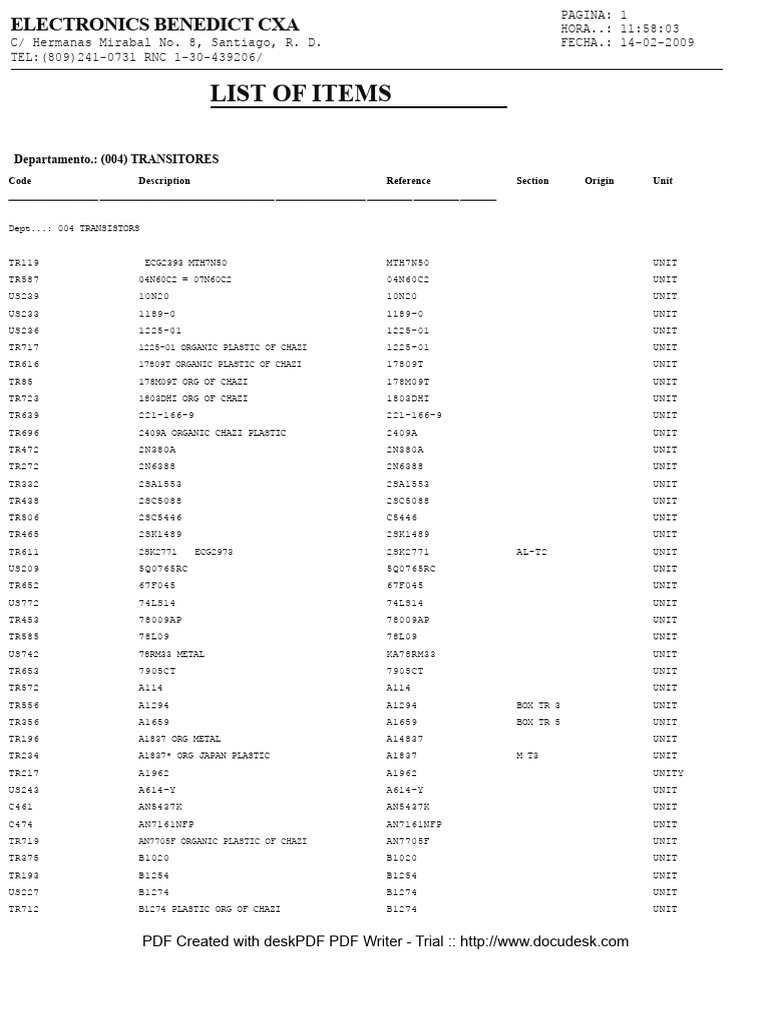 Transistor Inventory List - Electronics | PDF | Electronics ...