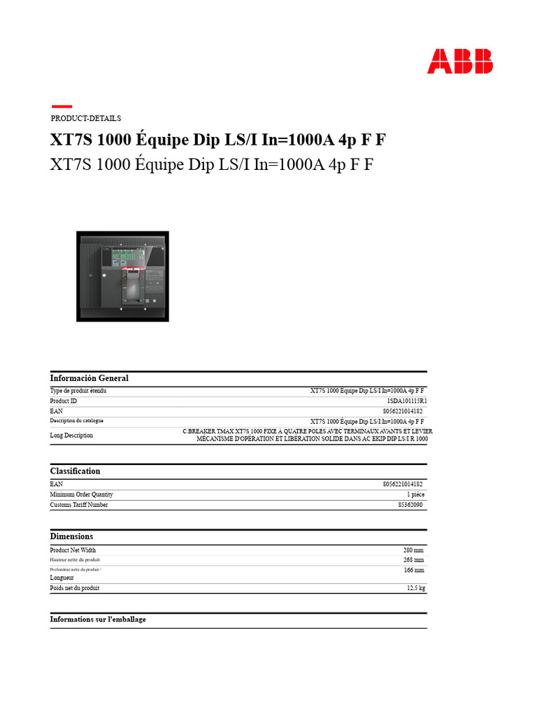 Disjoncteur XT7S 1000A 4 pôles F F | PDF | Électricité | Électrotechnique