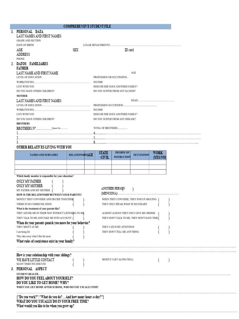 COMPREHENSIVE STUDENT PROFILE (tutoring) | PDF | Psychological Concepts ...