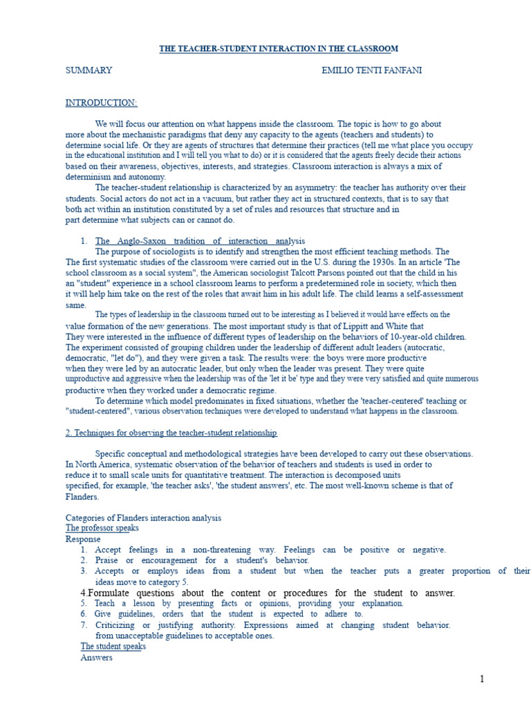 Teacher-Student Interaction Dynamics | PDF | Experience | Teachers