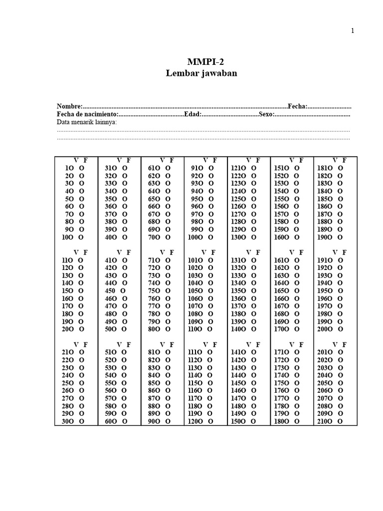 Lembar Jawaban MMPI-2 PDF | PDF
