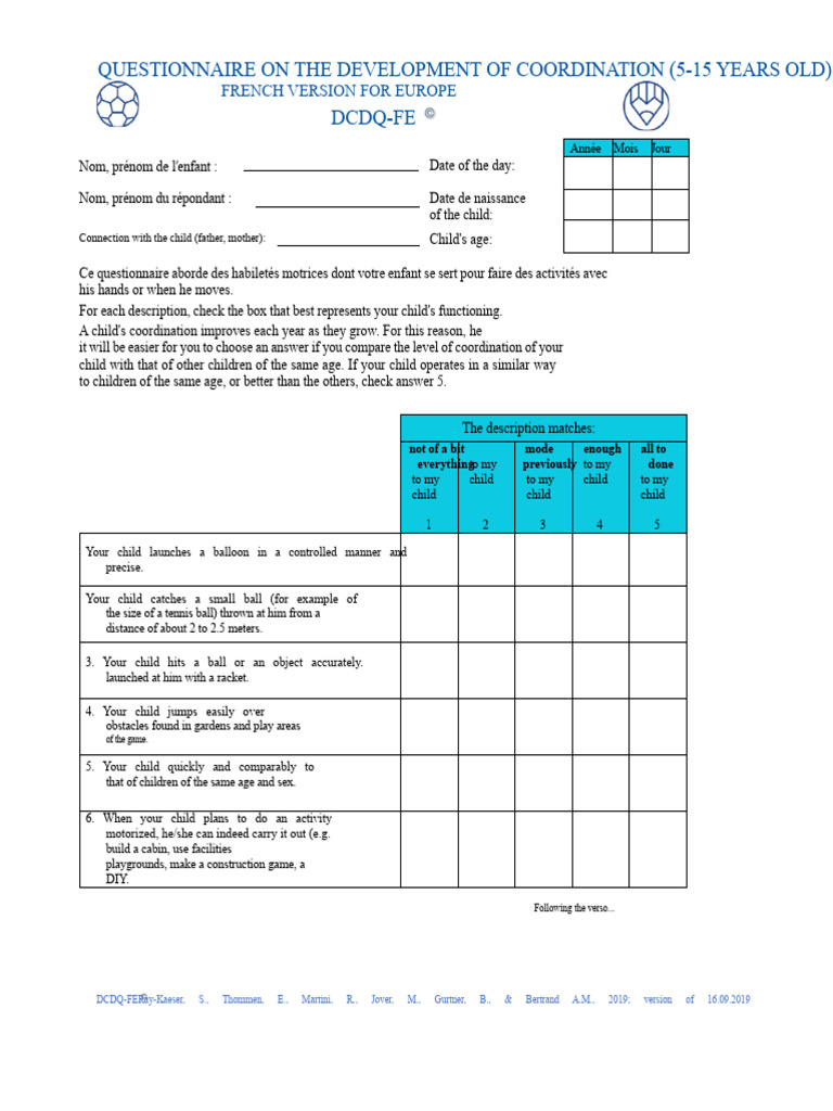 Coordination Development Questionnaire 5-15 | PDF