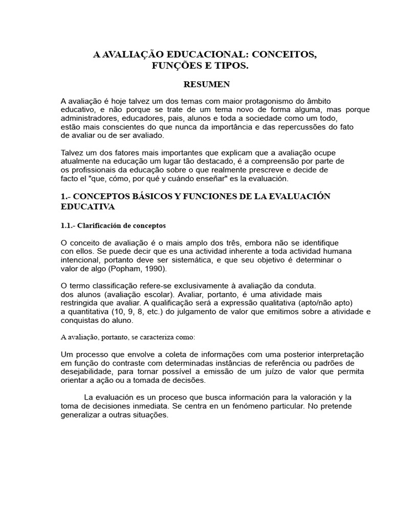 Tipos e Funções da Avaliação Educacional | PDF | Aprendizado | Avaliação