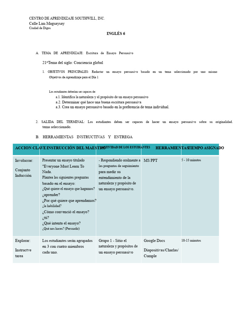 Ensayo Persuasivo | PDF | Ensayos | Aprendizaje