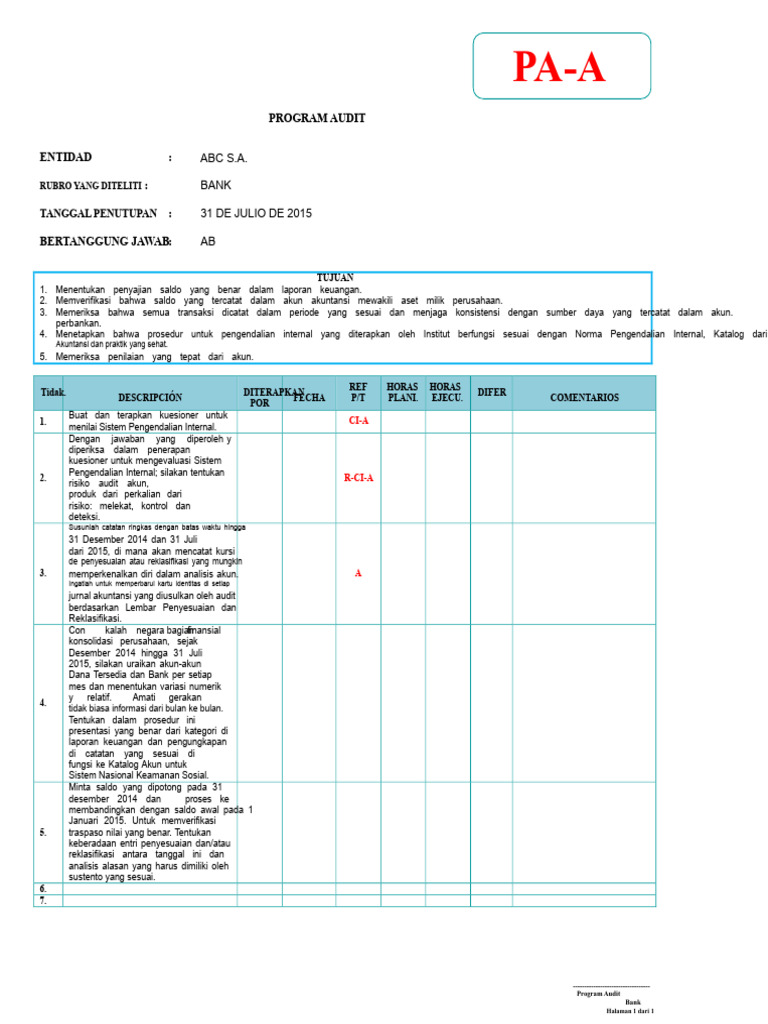 Program Audit Keuangan ABC S.A. | PDF