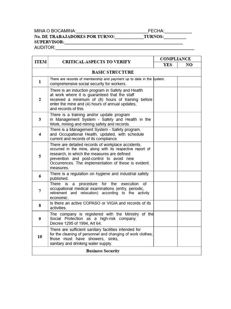 Mine Safety Compliance Checklist | PDF | Occupational Safety And Health ...