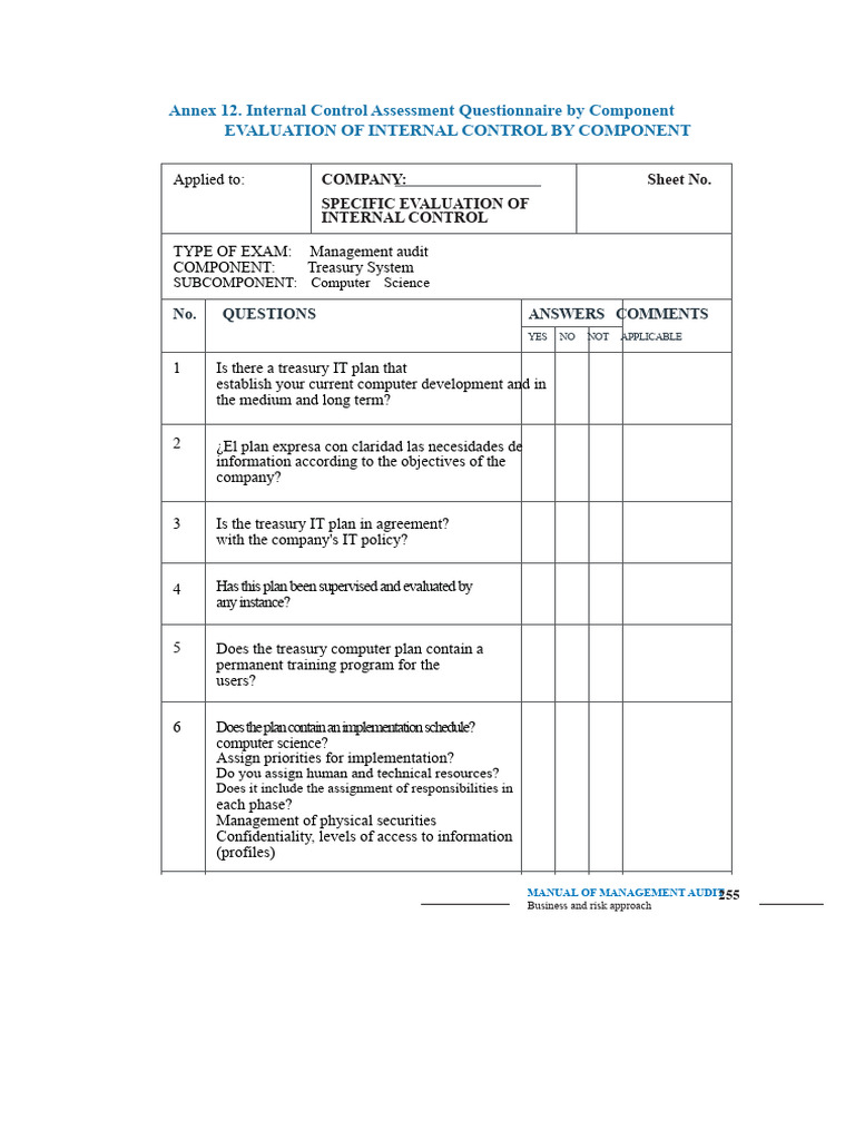 Internal Control Assessment Questionnaire | PDF | Internal Control | System