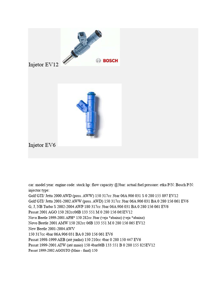 Bosch Fuel Injector Specifications | PDF | Off Road Vehicles | Land ...