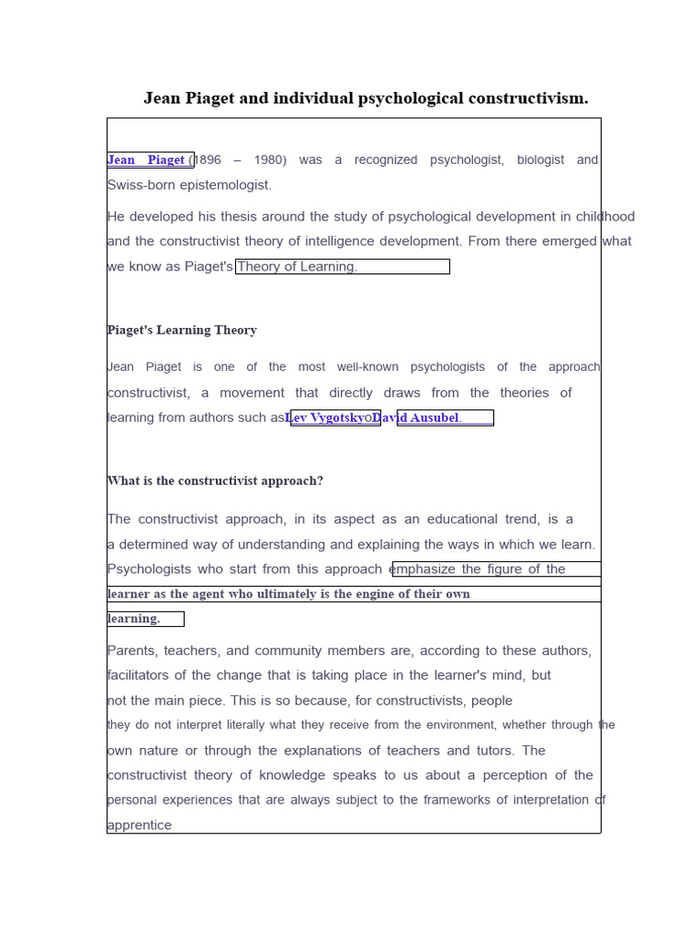 Jean Piaget and Individual Psychological Constructivism | PDF ...