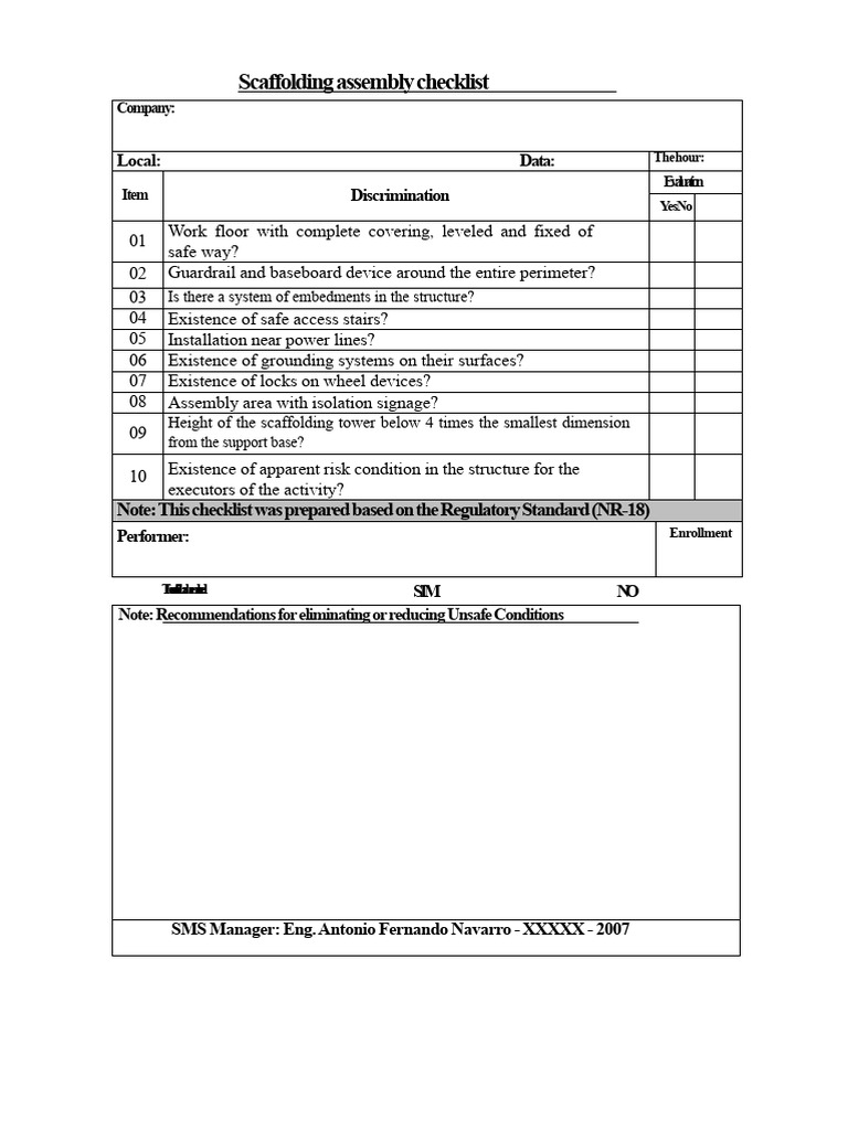 Scaffolding Assembly Safety Checklist | PDF